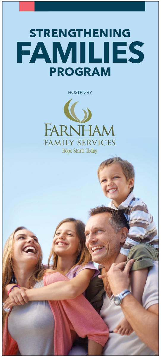 Front of Strengthening Families Brochure with a smiling Family on it