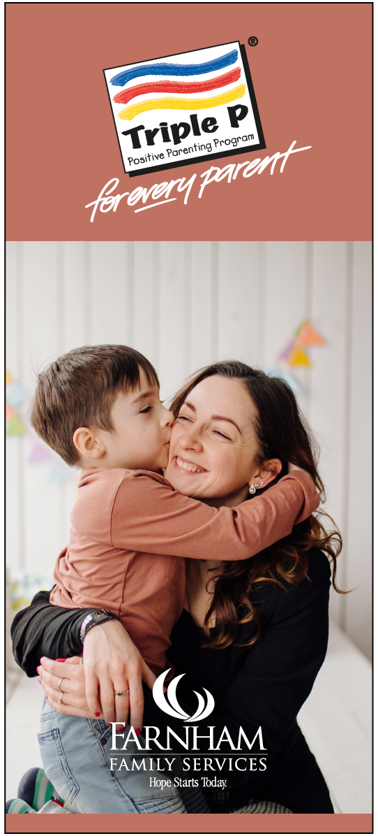 Front of the Triple P Positive Parenting Brochure with a son kissing his mother on it